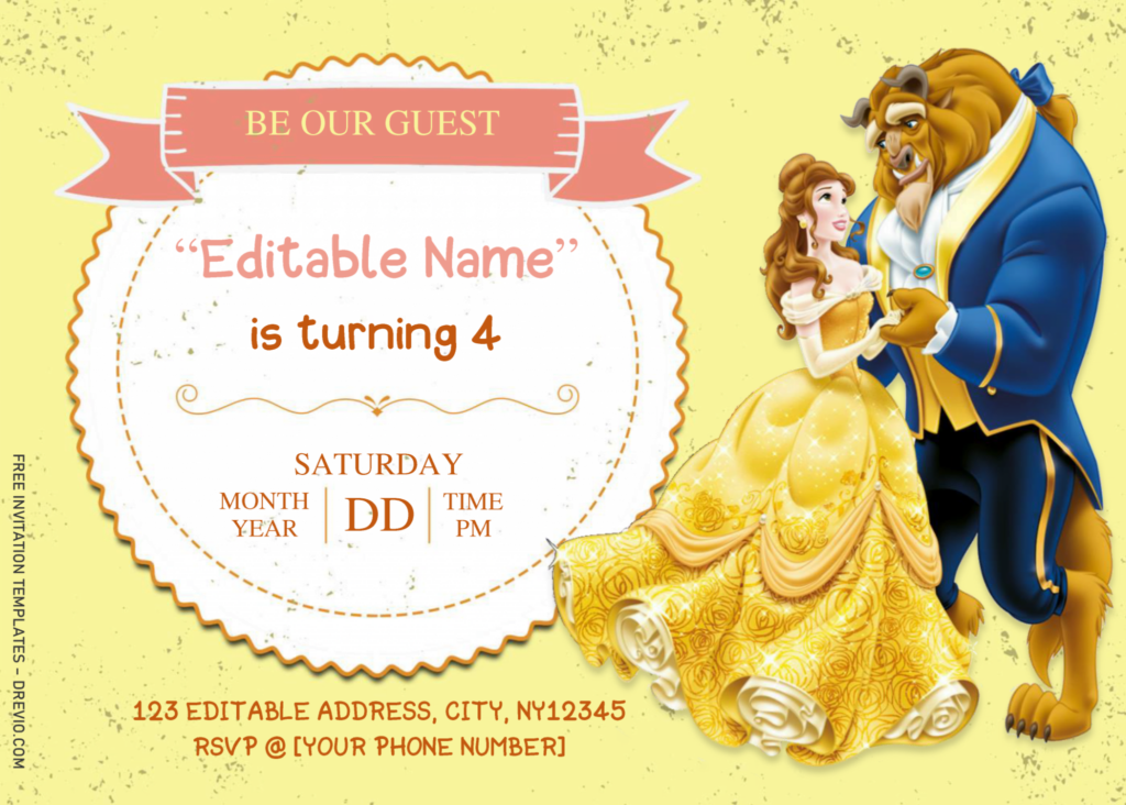 Beauty And The Beast Birthday Invitation Templates Editable With MS 