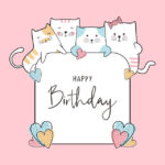 Birthday Celebration Card Design With Cute Baby Cats Drawing Funny