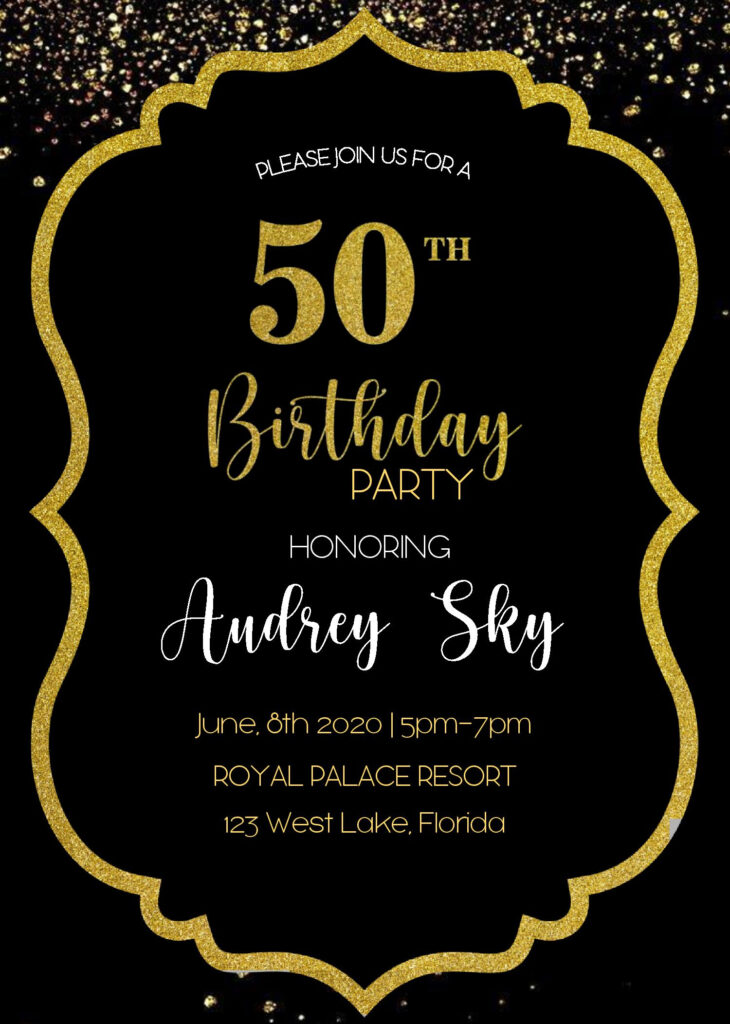 Black And Gold 50th Birthday Invitation Templates Editable With Ms 