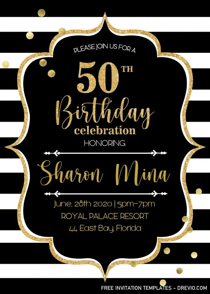 Black And Gold 50th Birthday Invitation Templates Editable With MS