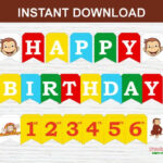 Curious George Birthday Banner Printable Happy Birthday Banner Etsy