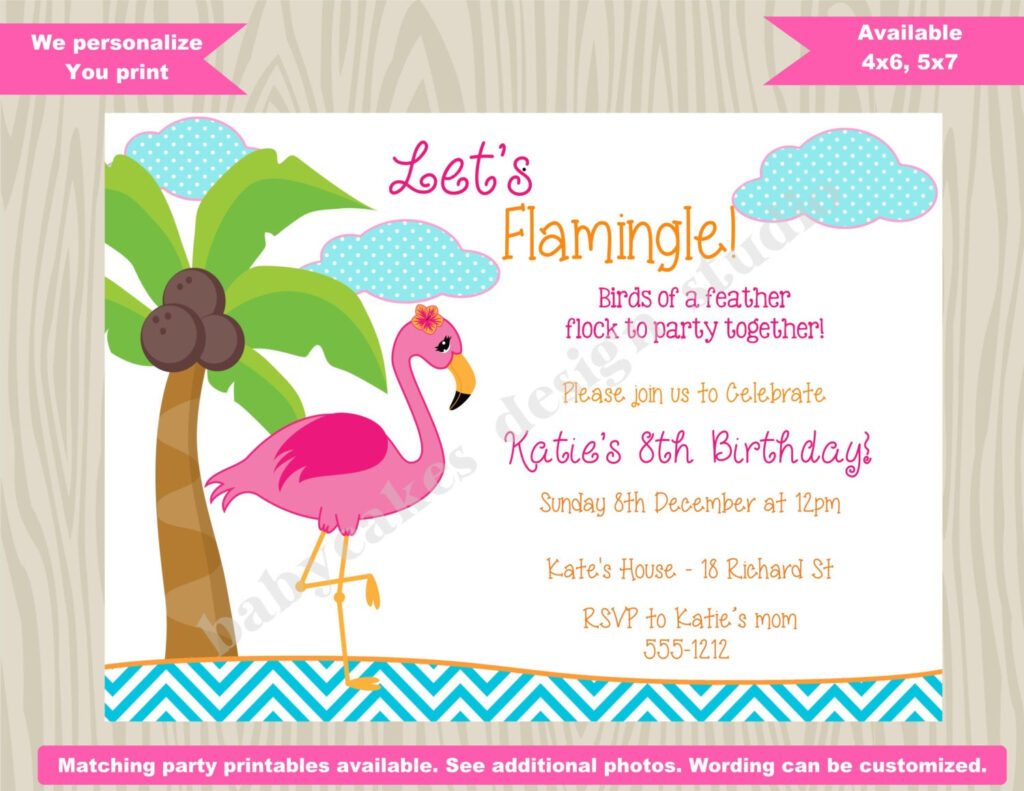 Flamingo Birthday Invitation Invite Flamingo Pool Party