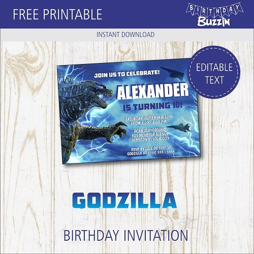 Free Printable Godzilla Birthday Party Invitations Birthday Buzzin 