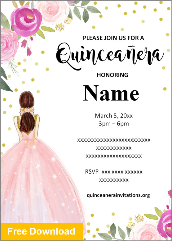 Free Printable Quincea era Invitations Templates Quinceanera 