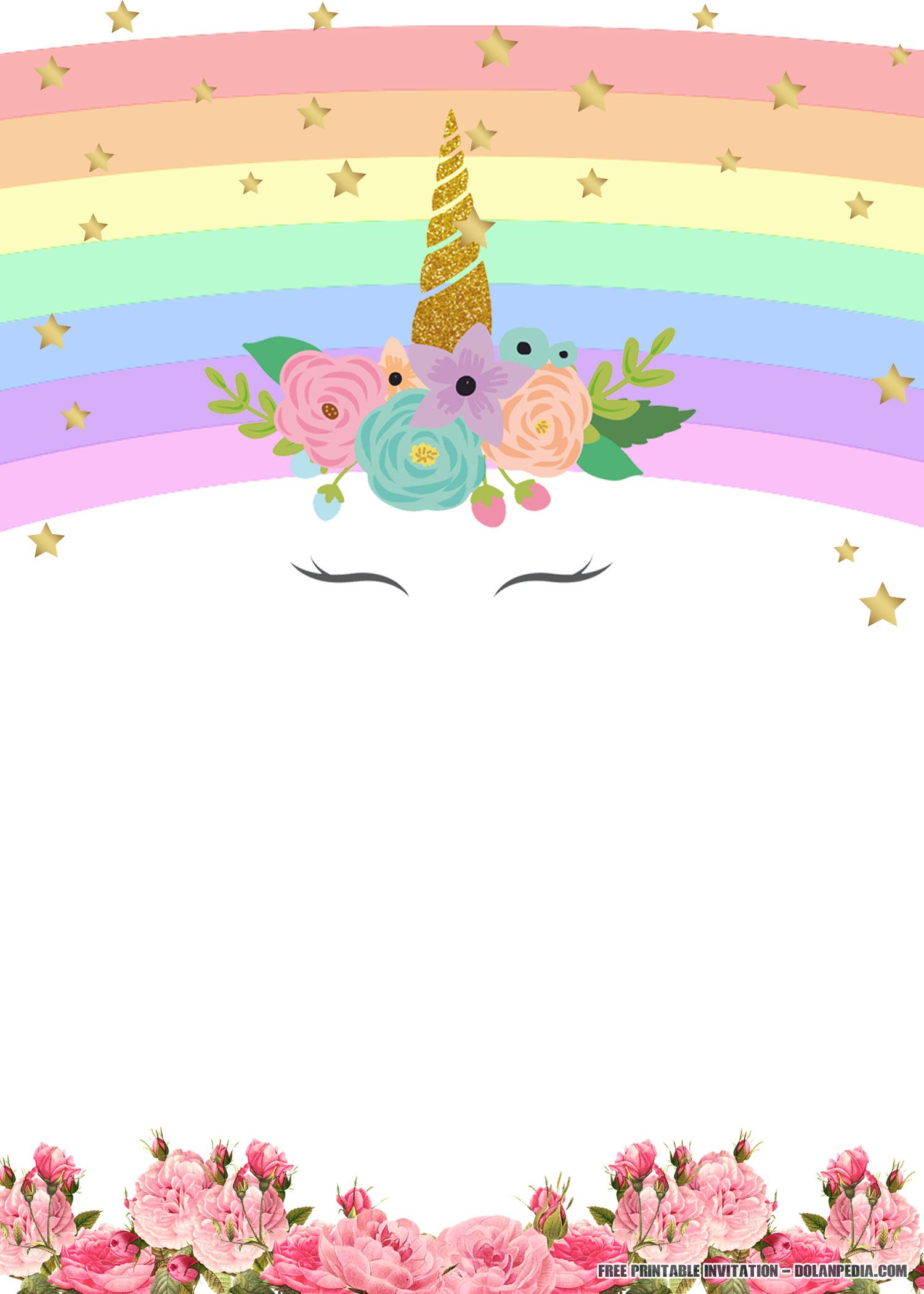 FREE Printable Unicorn Rainbow Invitation Template Birthday Party