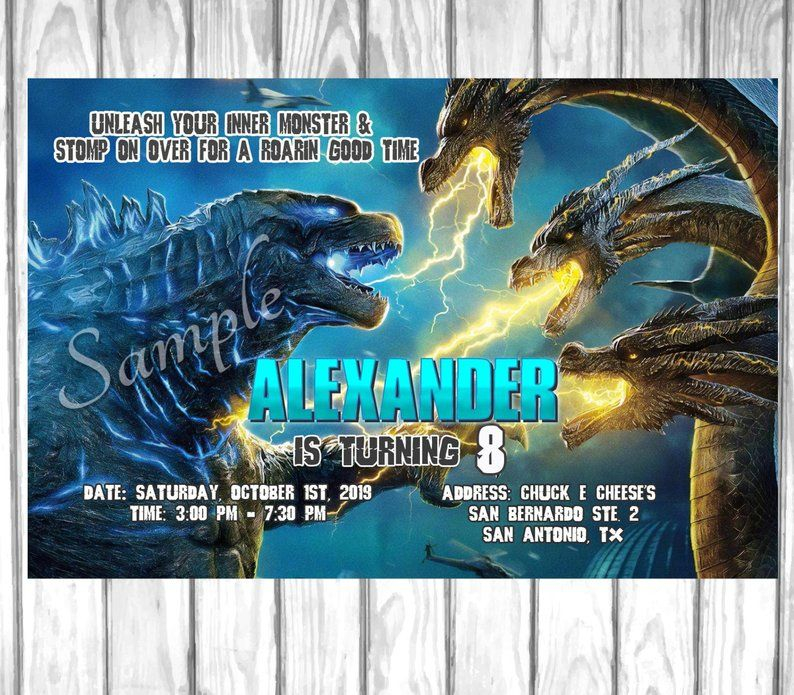 Godzilla Invite Godzilla Birthday Invitation Printable Etsy 