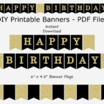 Happy Birthday Banner Black Gold Glitter PRINTABLE