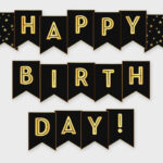 Happy Birthday Printable Banner Black Gold Birthday Party Etsy