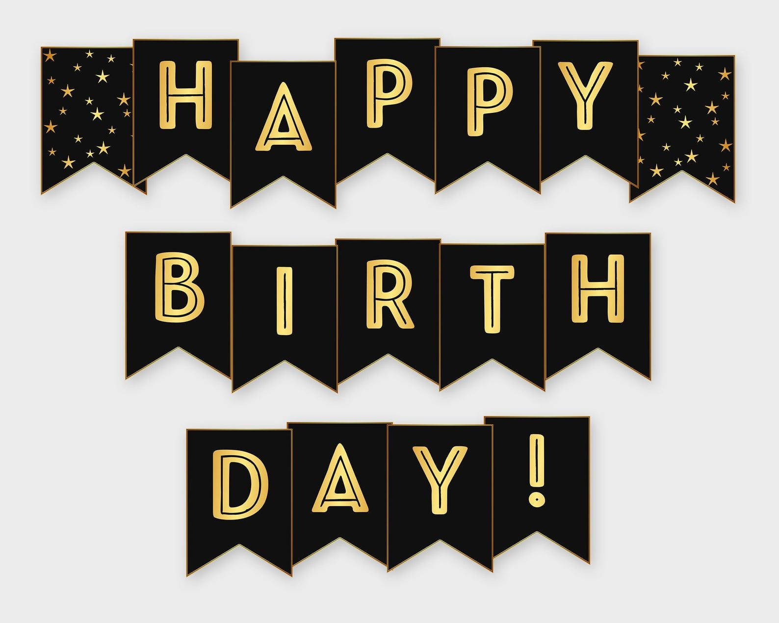 Happy Birthday Printable Banner Black Gold Birthday Party Etsy