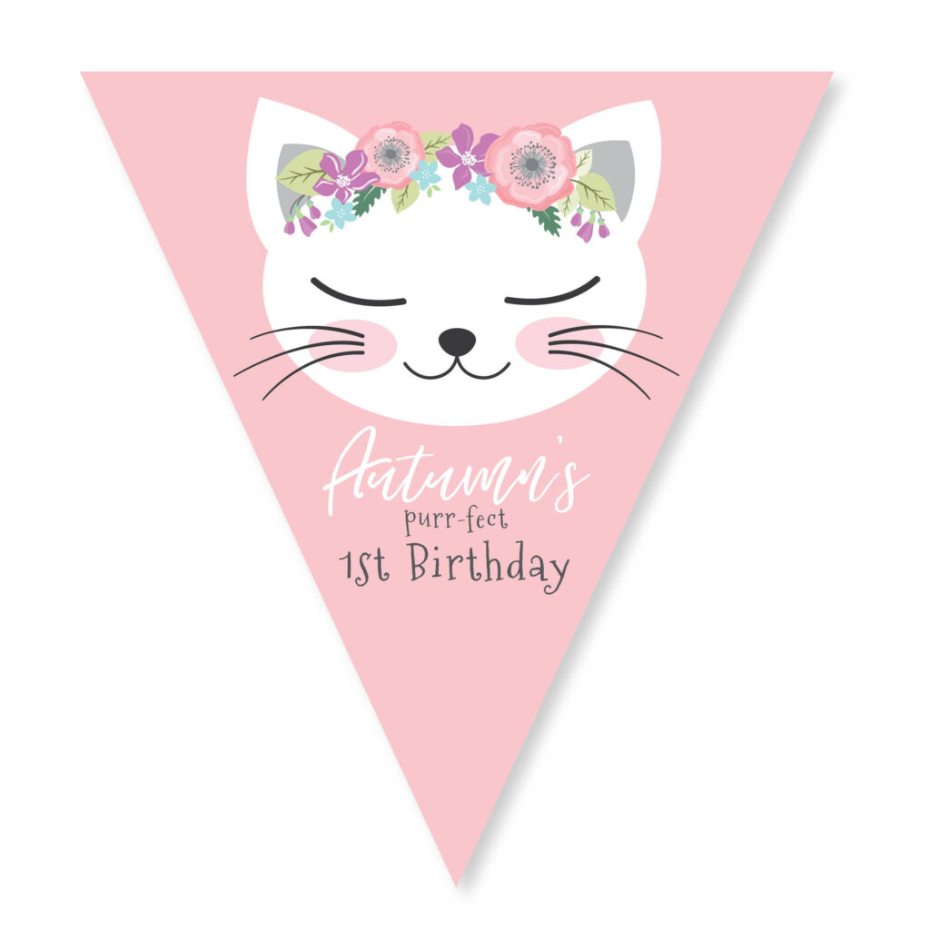 Kitten Birthday Bunting Pink Cat Banner Kitty Garland Printable 