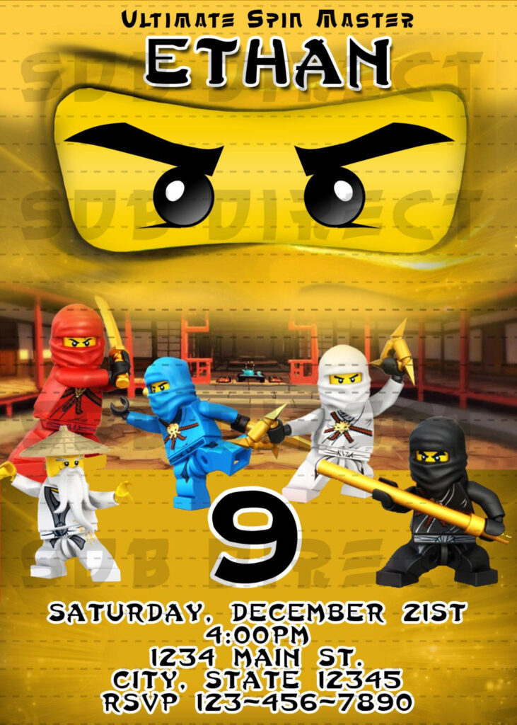 Lego Ninjago Party Invitations Gold Ninjago Invitation Ninjago 