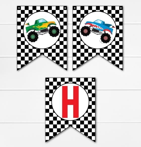 Monster Truck Printable Banner Birthday Party Banner Personalized 