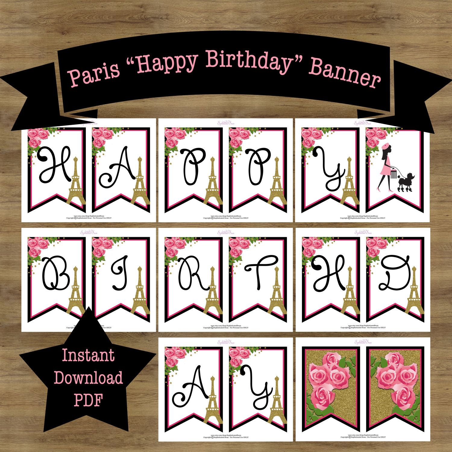 Free Printable Paris Birthday Banner