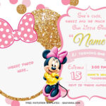 Pink And Gold Minnie Mouse Birthday Invitation Templates Editable