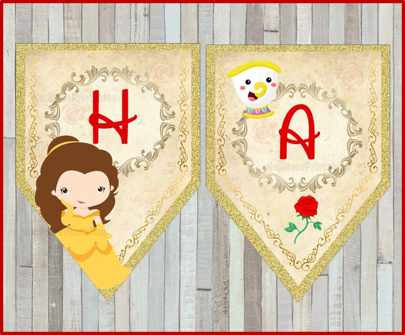 Princess Belle Birthday Banner Belle Happy Birthday Banner Etsy