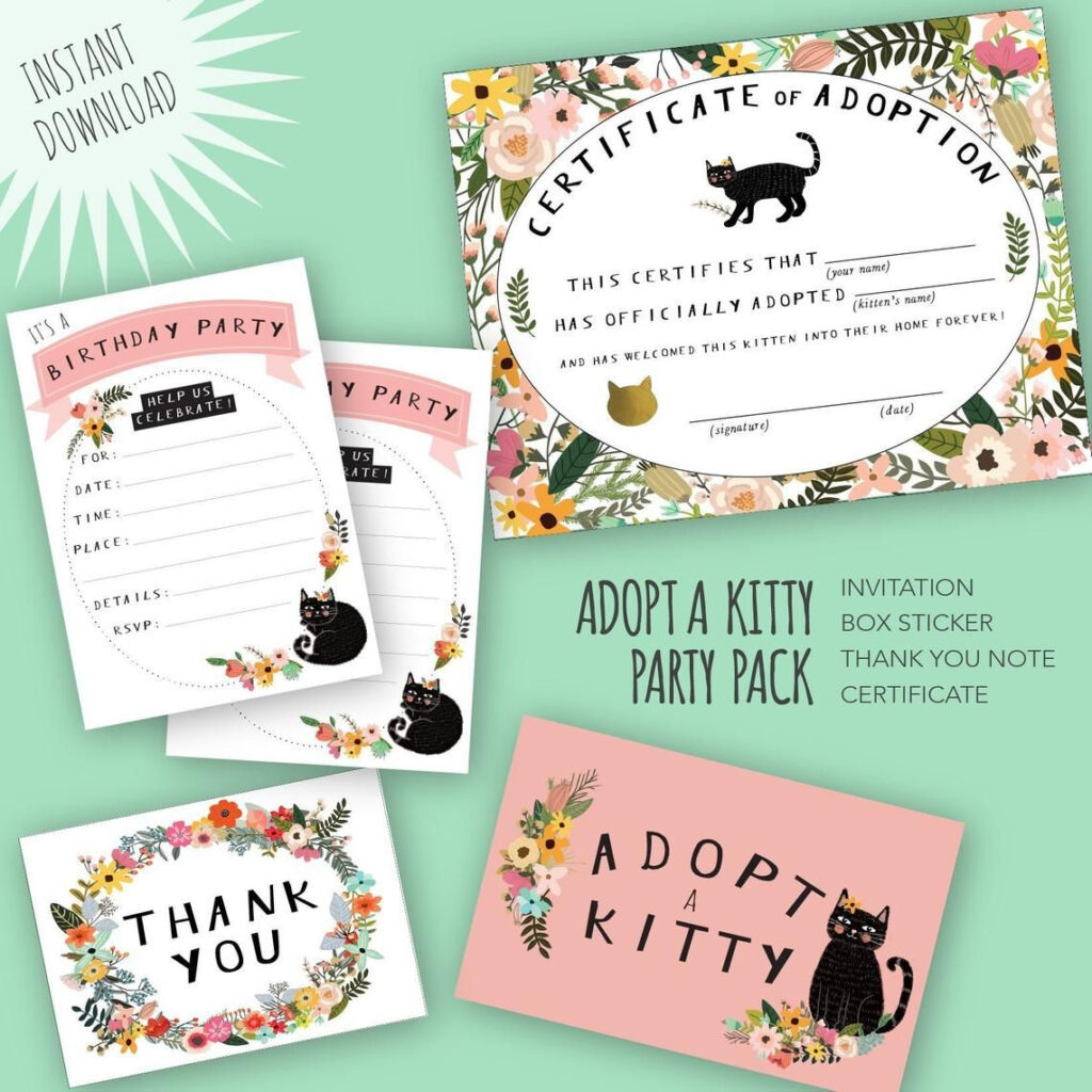 Printable Adopt A Kitty Cat Certificate Adoption Box Label Etsy In 