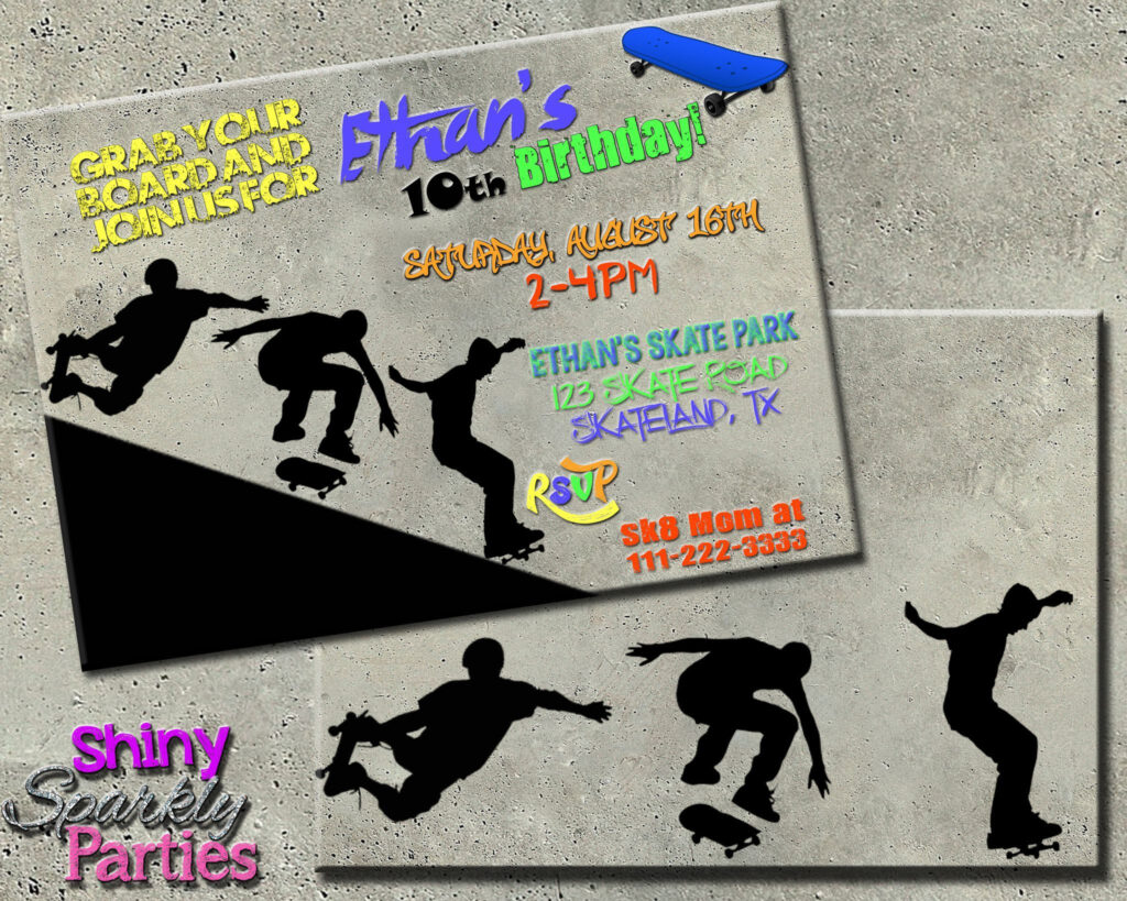 Skateboarding Birthday Invitation Birthday Invitations Skateboard 