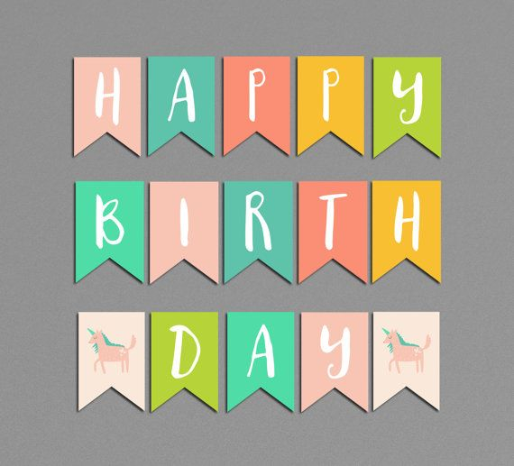 Unicorn Birthday Banner Printable Rainbow Pendants Whimsical Party 