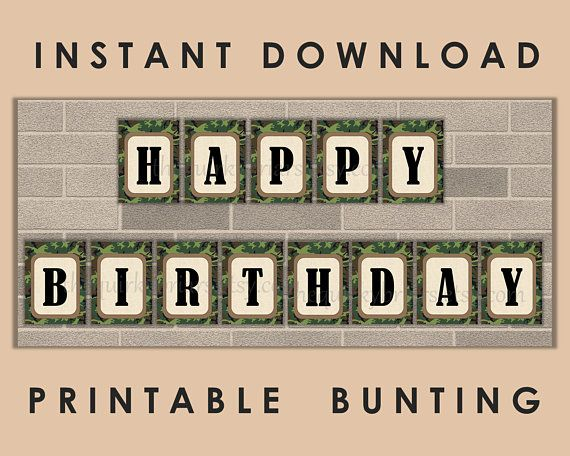 Army Camouflage Military Theme Happy Birthday Banner For Boys F 