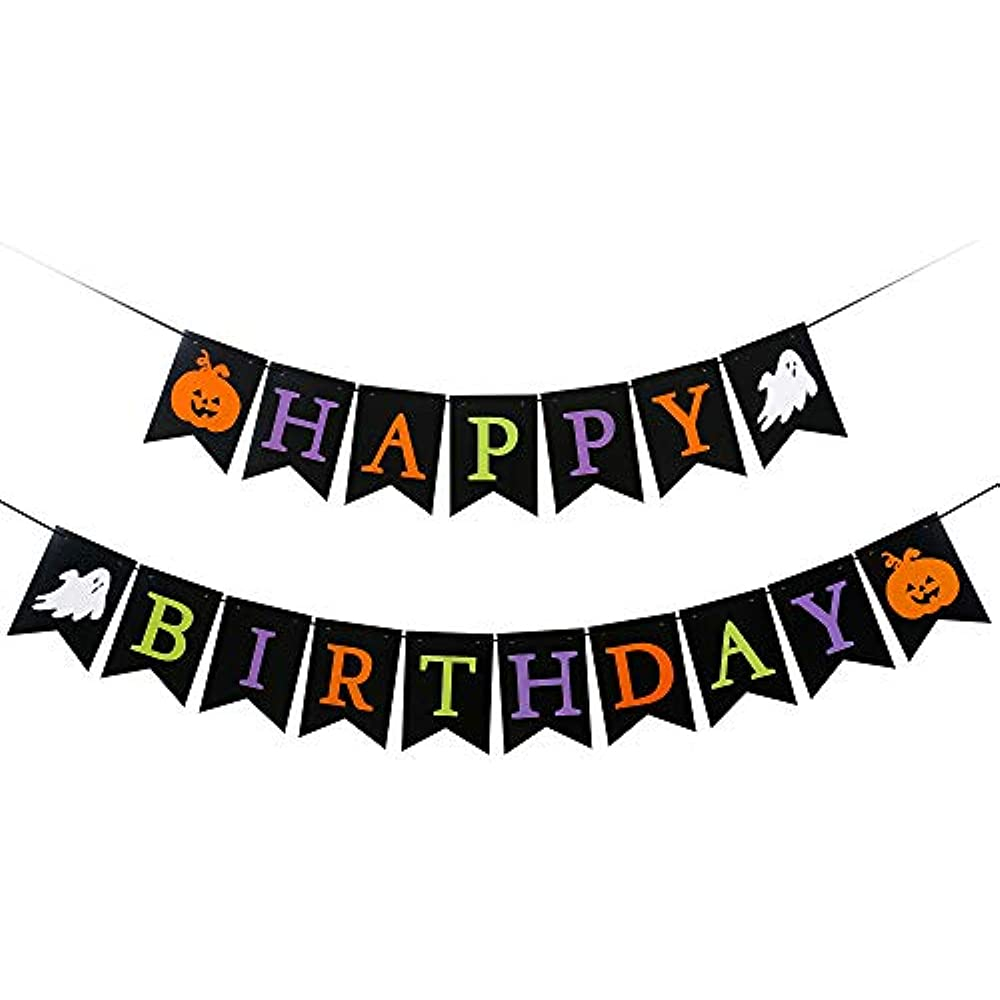 Black Halloween Happy Birthday Banner Party Decorations 1st Halloween 