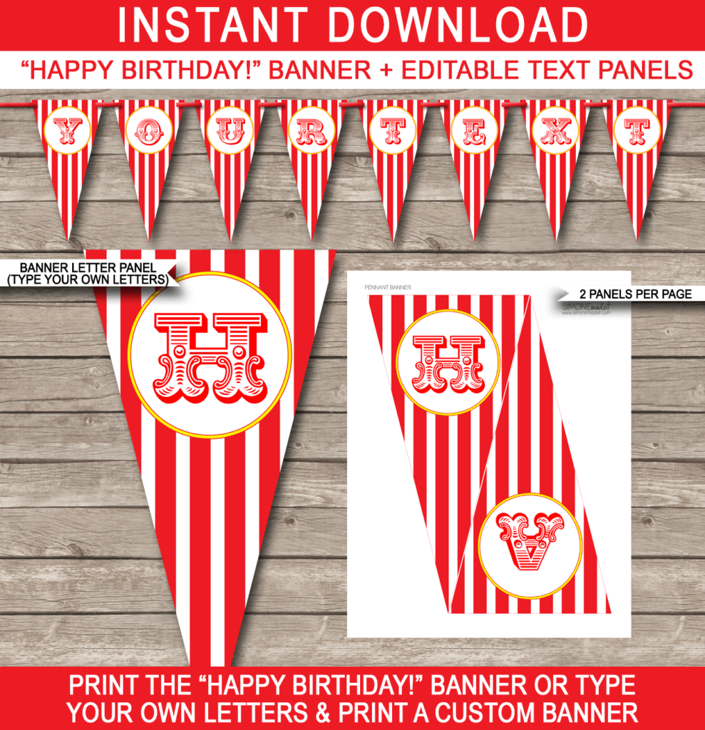 Carnival Party Banner Template Circus Banner Editable Bunting