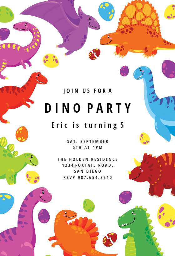Colorful Dinos Birthday Invitation Template Free Greetings Island