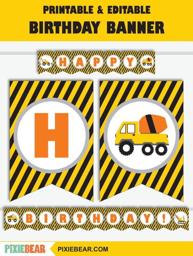 Construction Birthday Banner Printable Construction Party Banner 