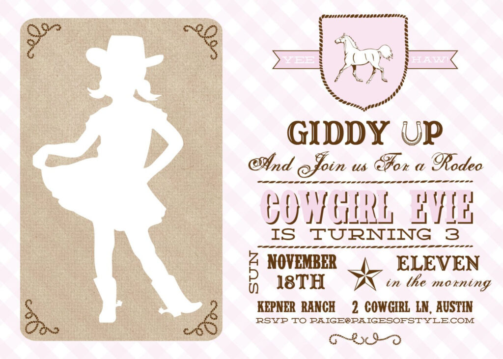 Cowgirl Birthday Invitation Printable Cowgirl Birthday Invitations 