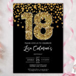DIY 18th Birthday Confetti Invitation Printable Template Black Gold