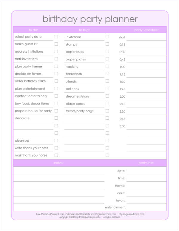 FREE 9 Party Planner Samples And Templates In PDF MS Word
