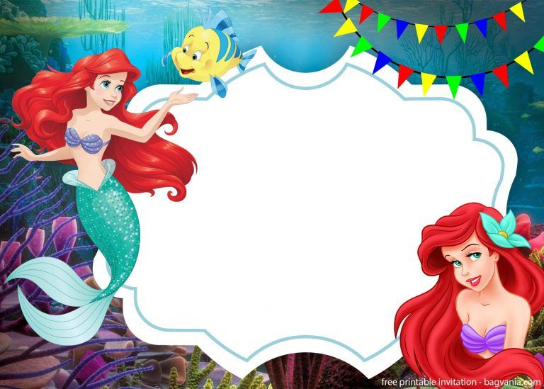FREE Ariel The Little Mermaid With Photo Invitation Template 