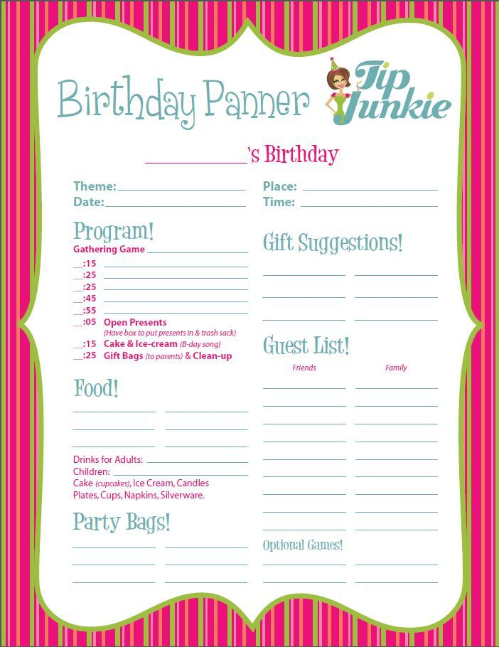 Free Birthday Party Planner Printable editable Party Planner