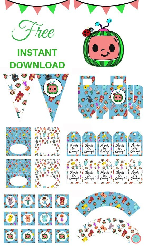Free Blue Cocomelon Party Printable Download Happy Birthday Banner 