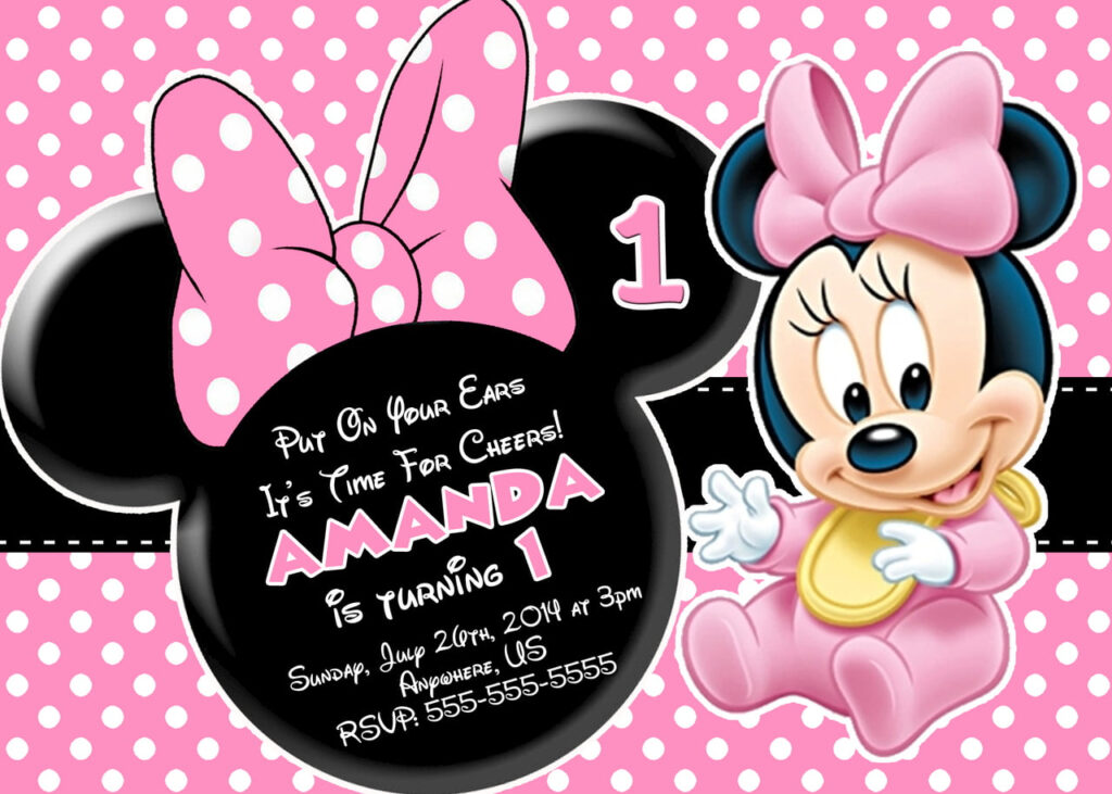 FREE Minnie Mouse First Birthday Invitations Printable FREE 