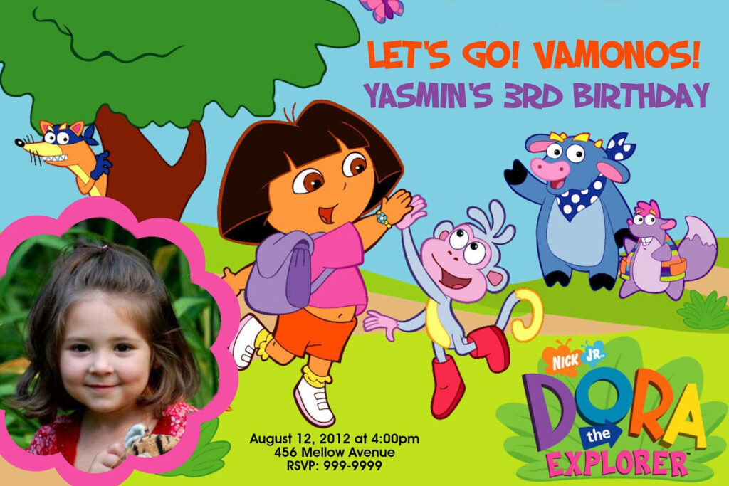 FREE Printable Dora The Explorer Birthday Party Invitations Design 