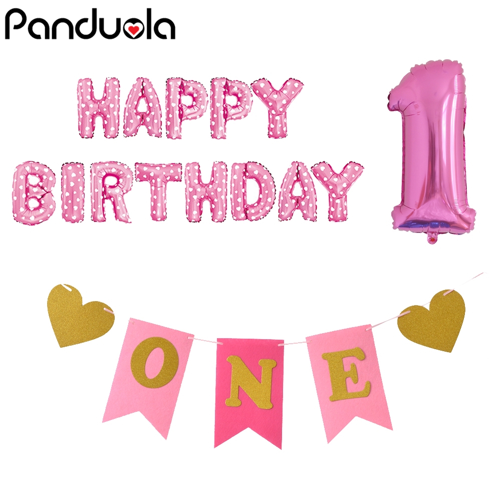 Garland Birthday Party 1st Birthday I AM ONE Paper Banner Blue Pink 