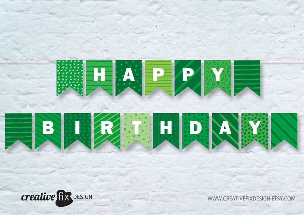 Green Happy Birthday Printable Banner Green Tones Bunting Flags