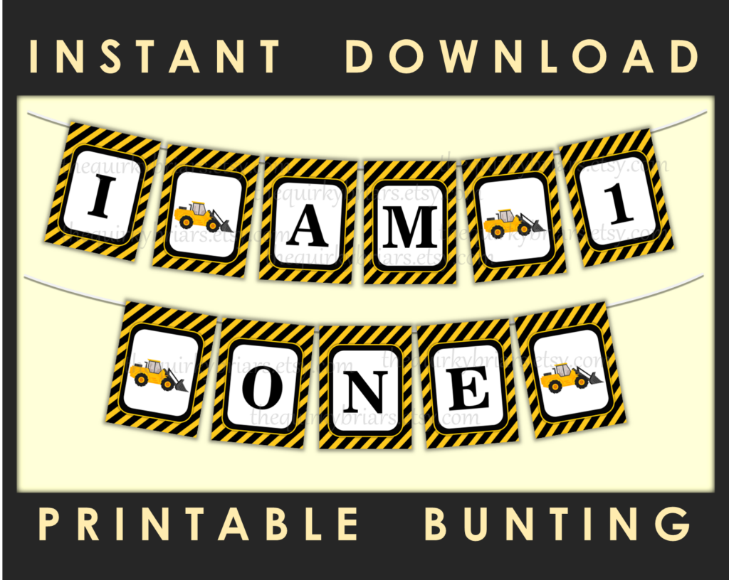 I Am One Printable Banner 1st Birthday Party Decor Construction 