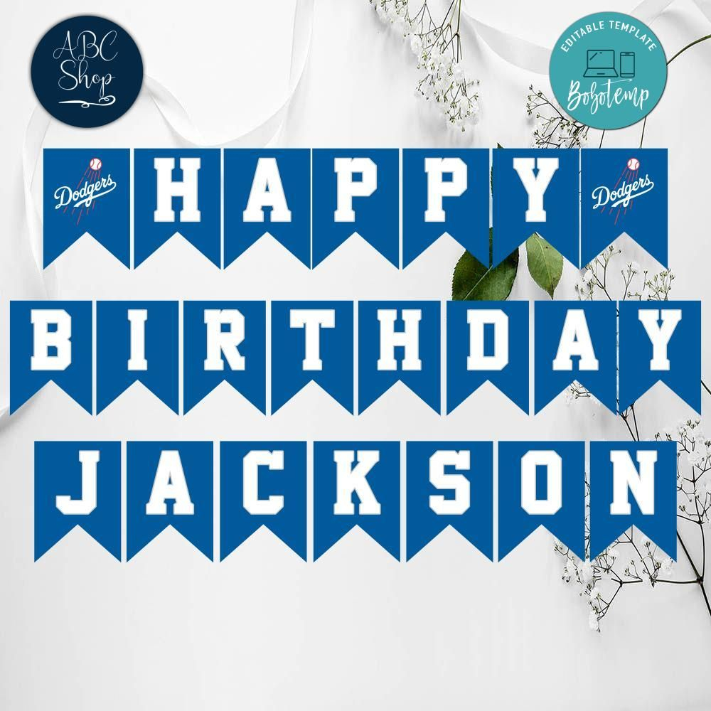 Printable Los Angeles Dodgers Birthday Banner Instant Download Bobotemp