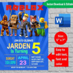 Roblox Birthday Party Invitation Template Printable
