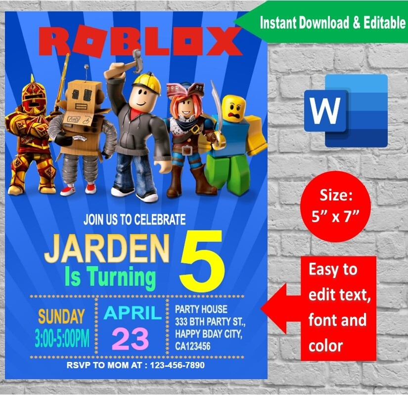 Roblox Birthday Party Invitation Template Printable