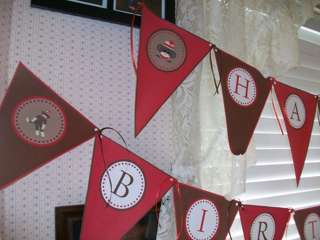 Sock Monkey Printable DIY Happy Birthday Banner Happy Birthday Banner 