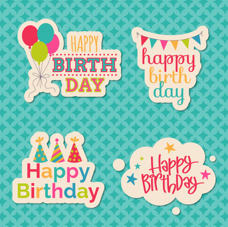 4 Color Birthday Stickers Vector Material Download Free Vector PSD
