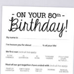 80th Birthday Party Game Card Funny Milestone Printable PDF
