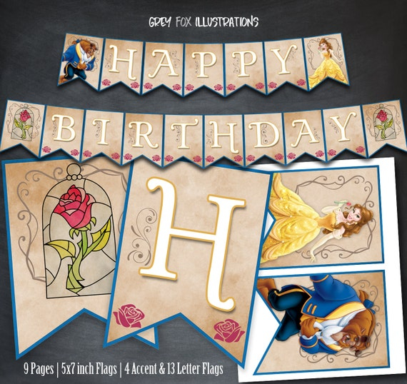 Beauty And The Beast Banner Belle Birthday Banner Printable Etsy