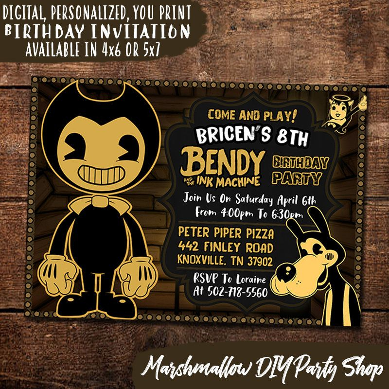 Bendy And The Ink Machine Birthday Invitation Digital Print Yourself 