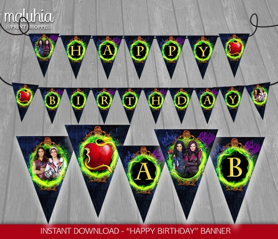 Descendants Birthday Banner INSTANT DOWNLOAD Disney