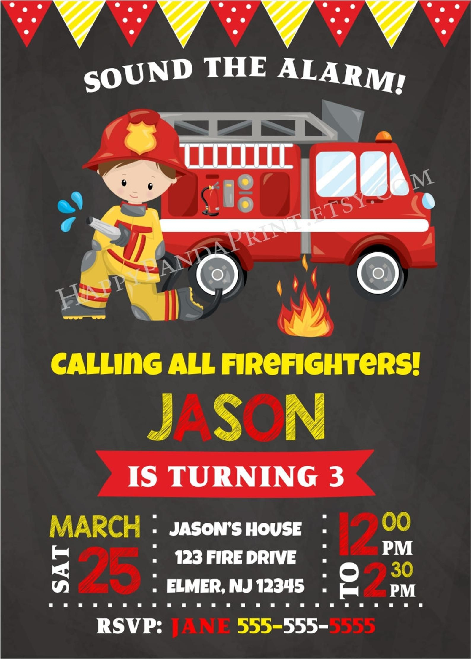 Firetruck Invitation Fireman Invitation Firetruck Birthday Etsy In