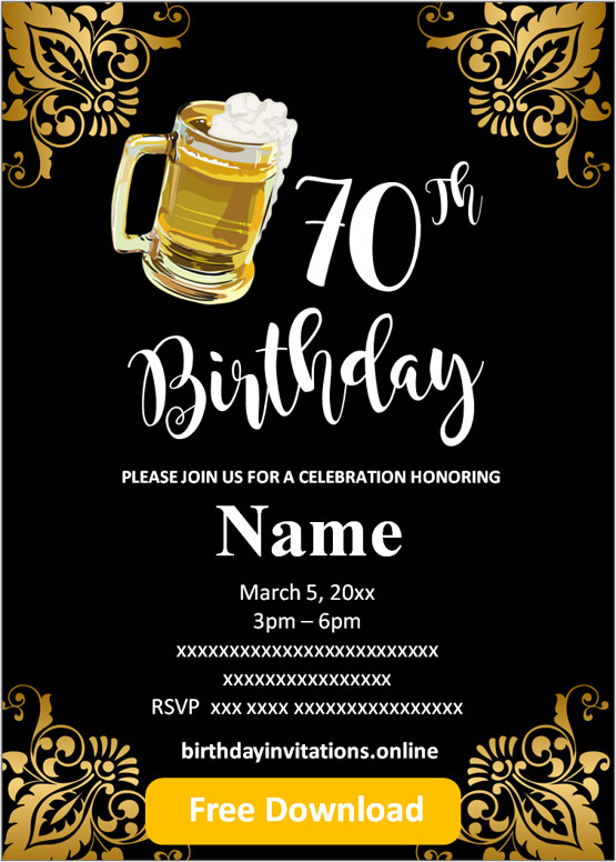 FREE Printable 70th Birthday Invitations Templates Party Invitation
