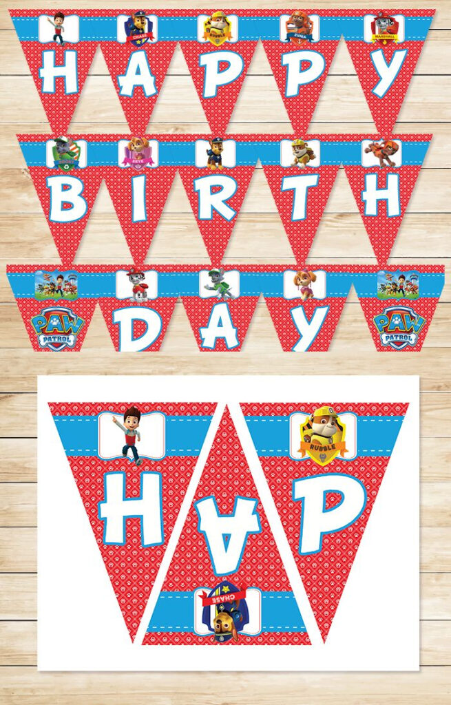 Free Printable Paw Patrol Birthday Banner Red BG Theme Paw Patrol 